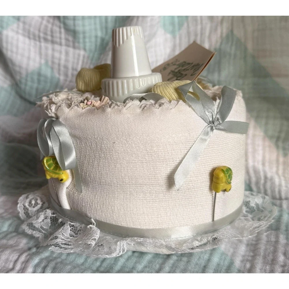 Vintage Baby Shower Diaper Cake with Original Tag – Preserved 1983 Keepsake